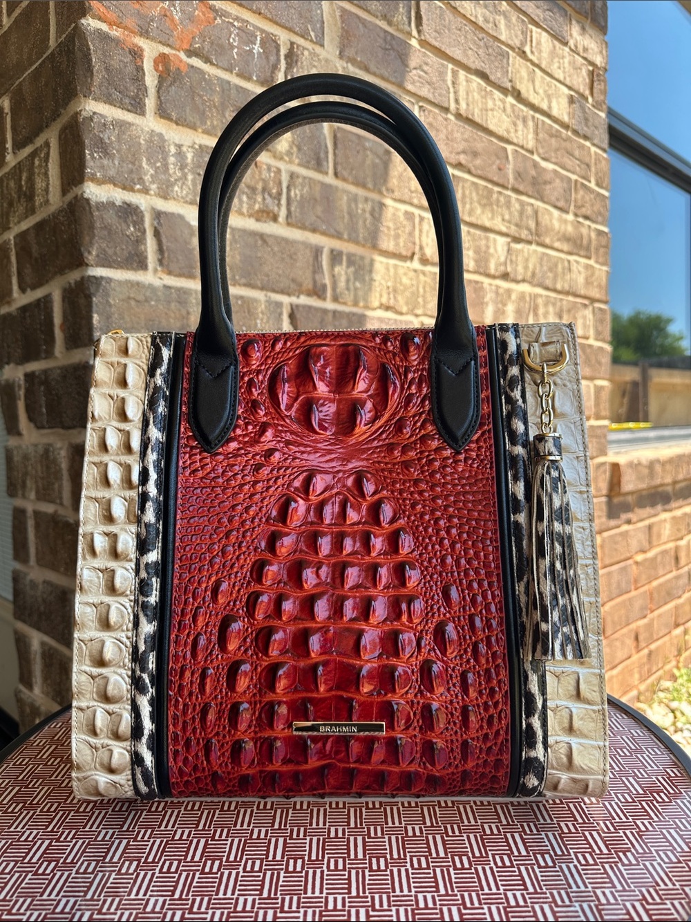 The Brahmin Caroline satchel in red croc embossed leather purse handbag